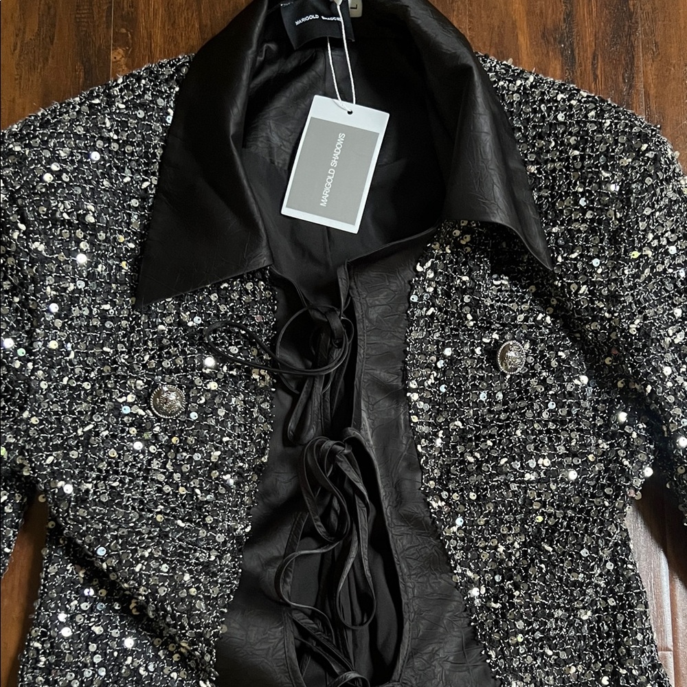 NWT Marigold Shadows Stunner Sequin Jacket  Silver & Black Size Large - Picture 5 of 16